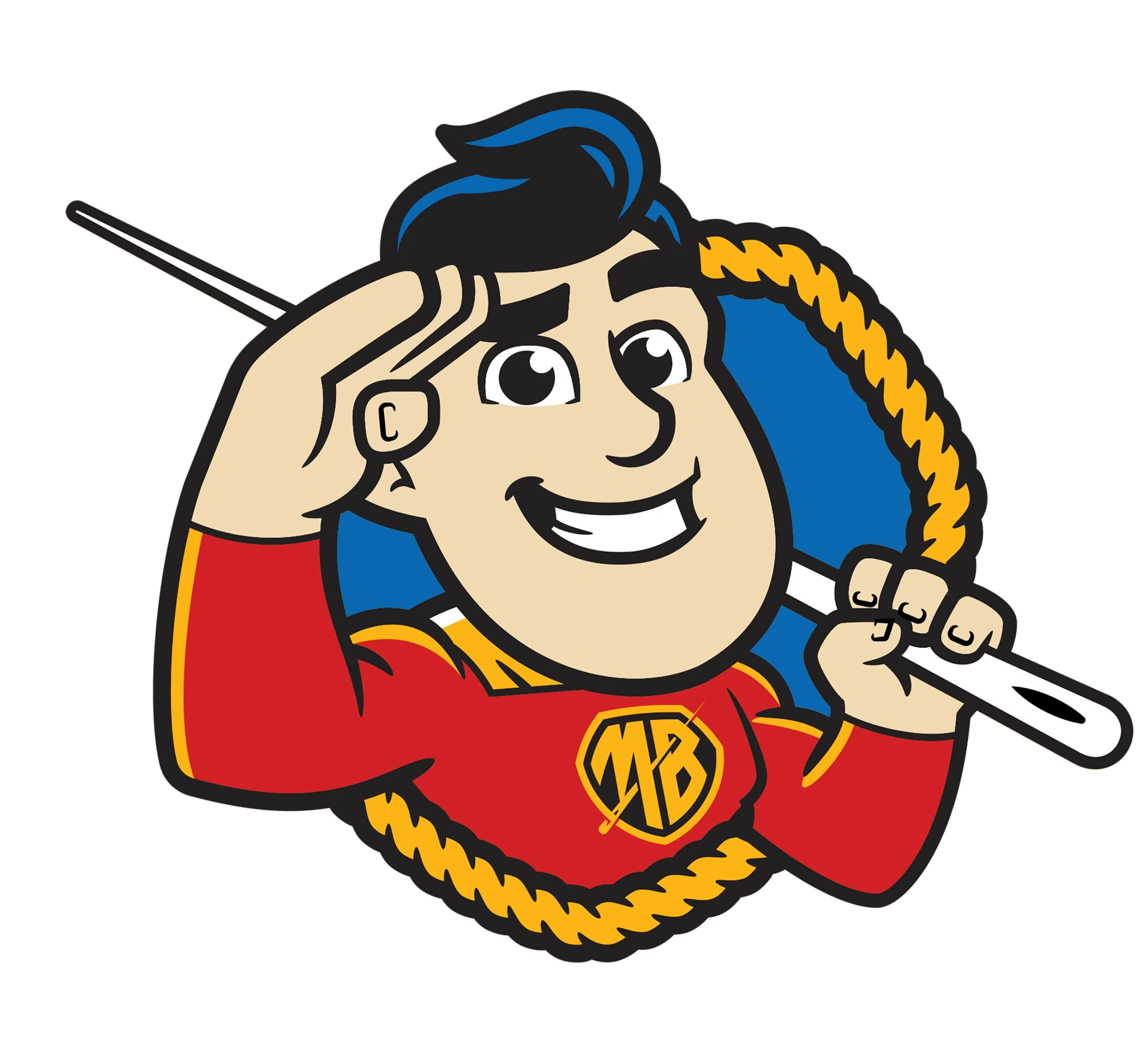 Mr Badges mascot logo representing the brand and custom patch expertise