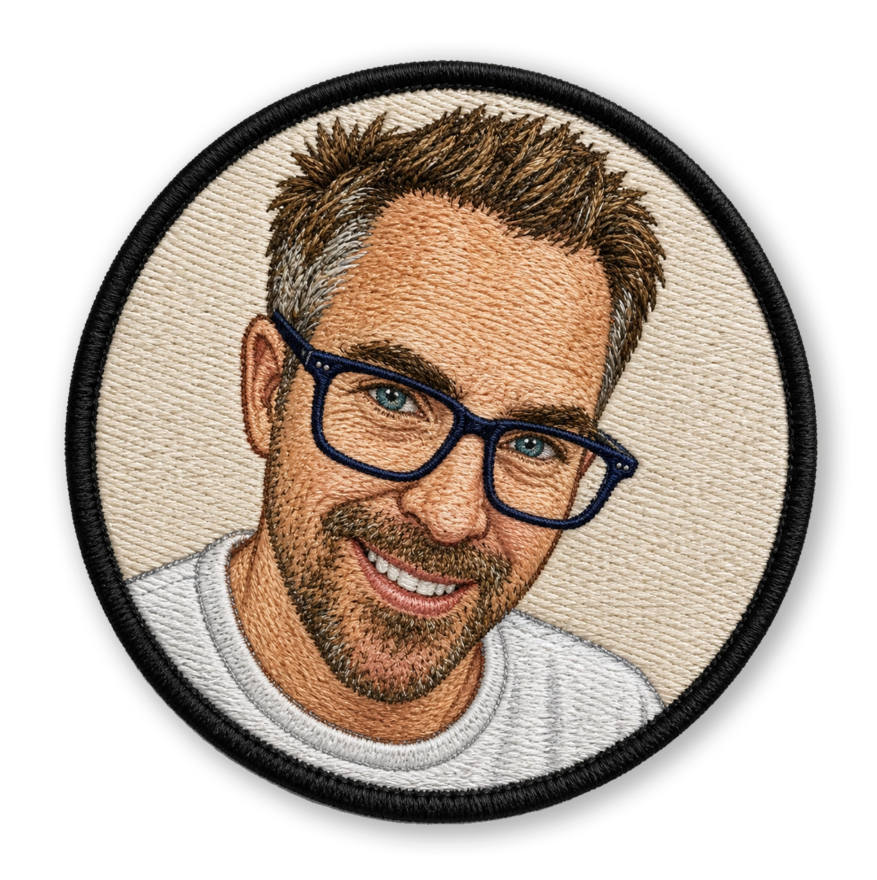 Embroidered-style portrait of Mike Gordon founder of Mr Badges custom patches Australia